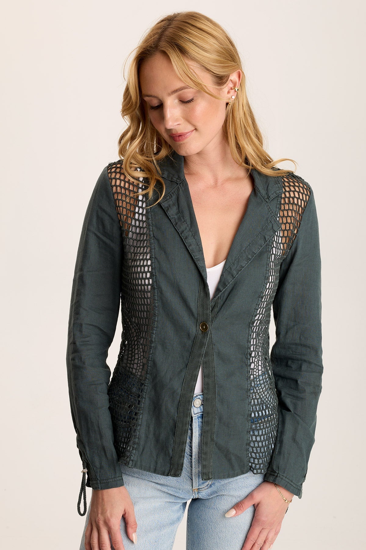 XCVI Contessa Linen/Crochet 1- Button Blazer 