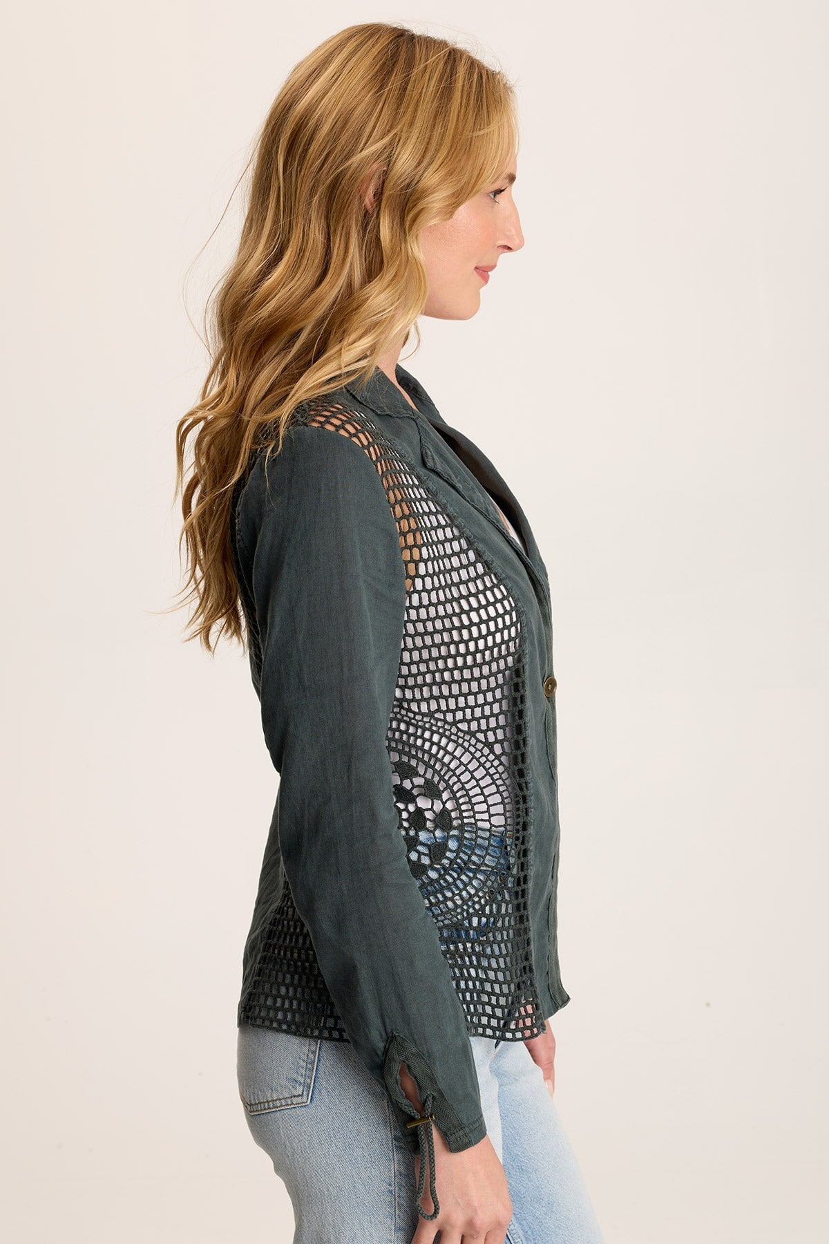 XCVI Contessa Linen/Crochet 1- Button Blazer 