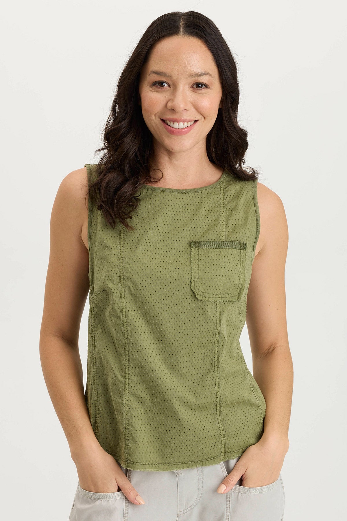 XCVI Landis Peforated Poplin + Jersey Pocket Tank 