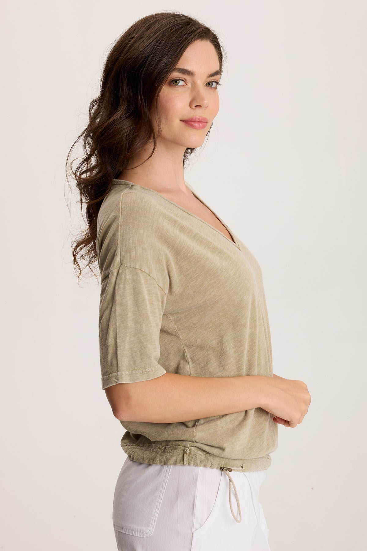 XCVI Rajni V-Neck Cinchable Hem Tee 