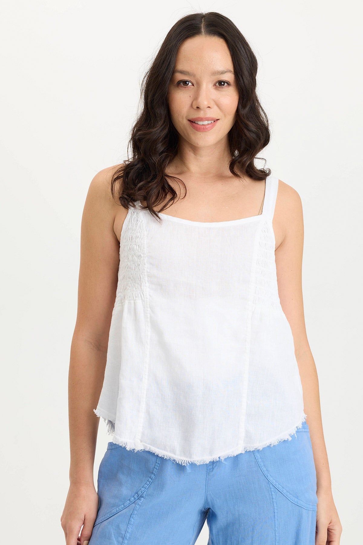 XCVI Fernley Linen Ruched Tank 