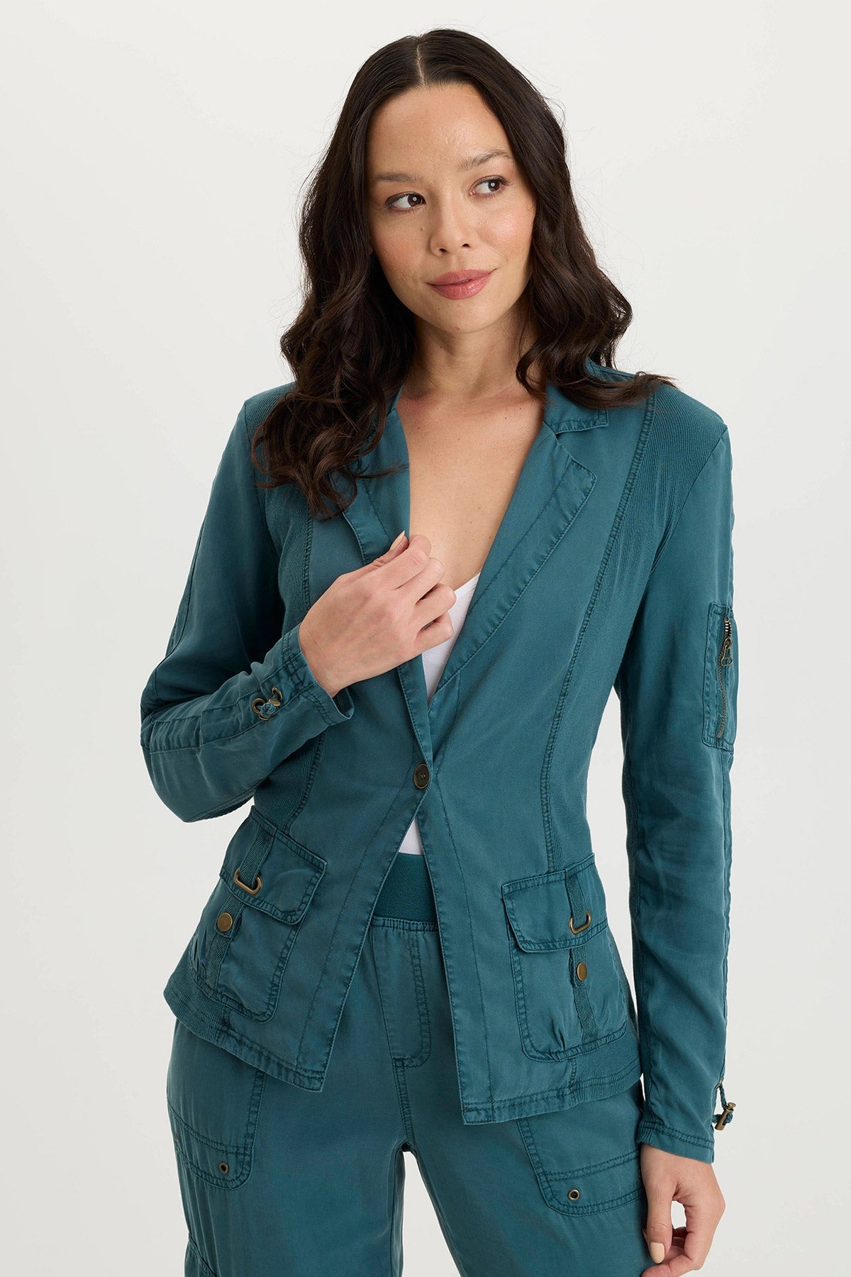 XCVI Stratford Twill/Jersey 3/4-Sleeve Blazer Jacket 