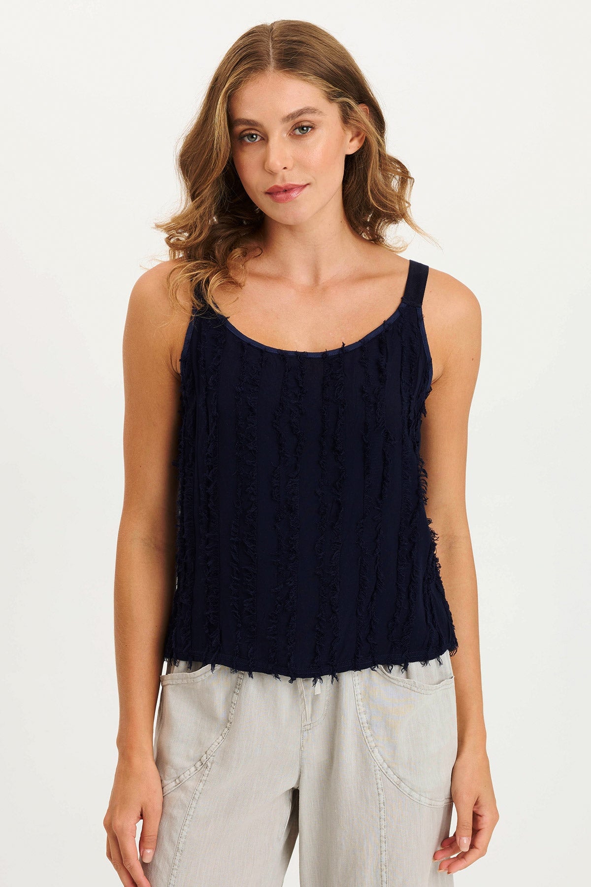 XCVI Haddon Stripe Voile/Jersey A-Line Tank 