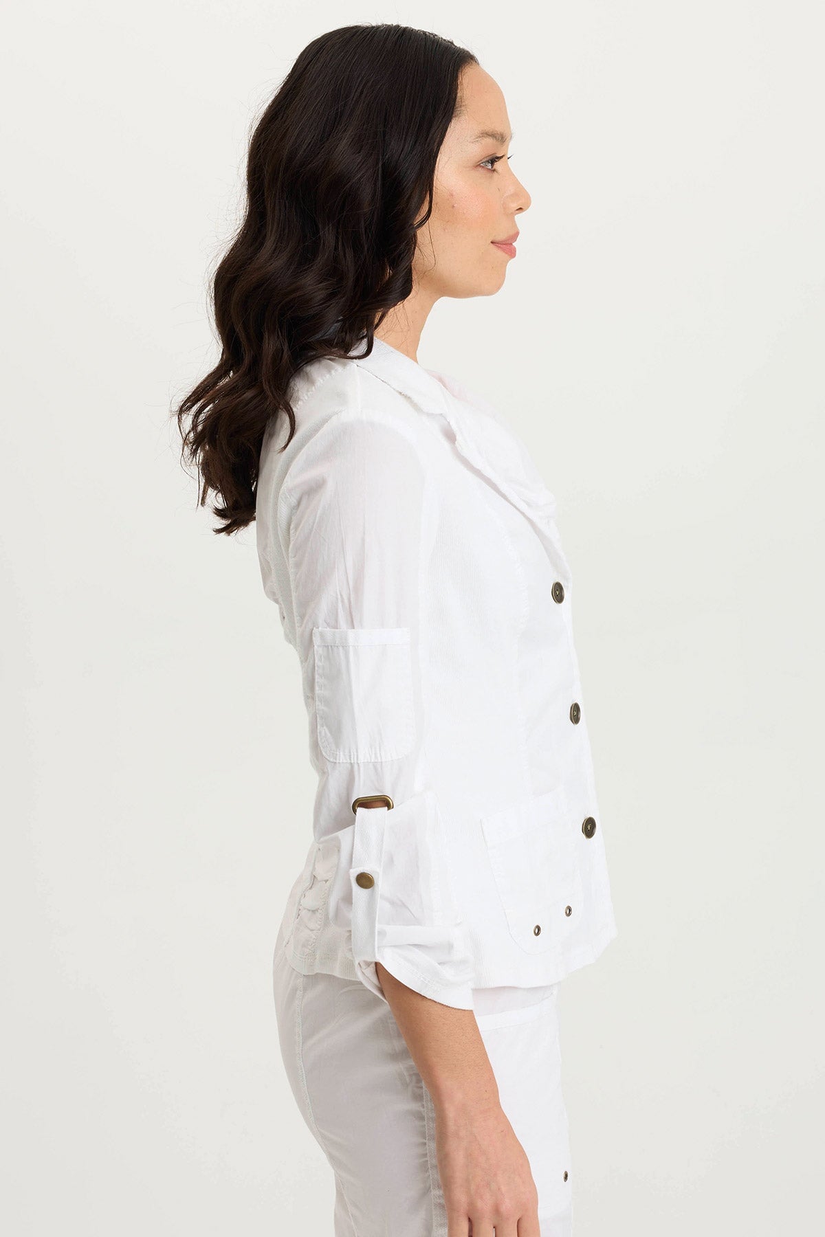 XCVI Darwin Poplin/Ribbed Tabbed 3/4-Sleeve Jacket 