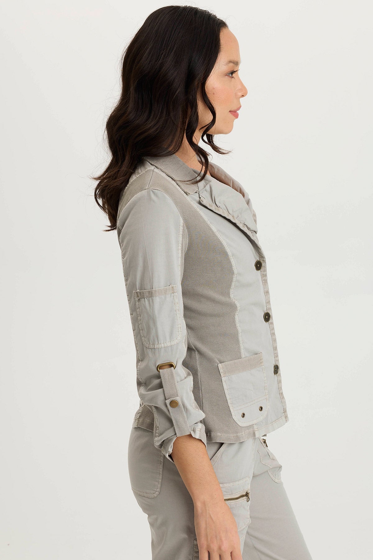 XCVI Darwin Poplin/Ribbed Tabbed 3/4-Sleeve Jacket