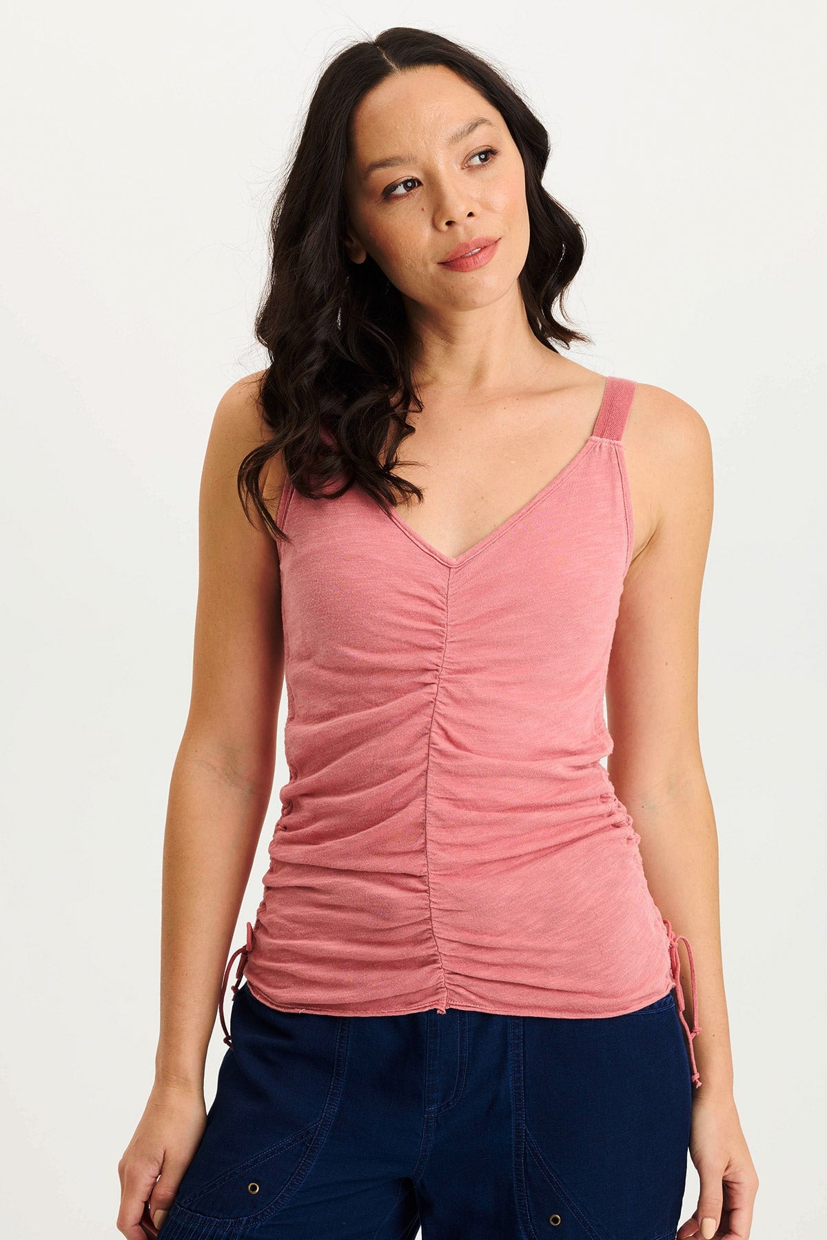 XCVI Blaise Jersey Allover Ruched Adjustable Tank 