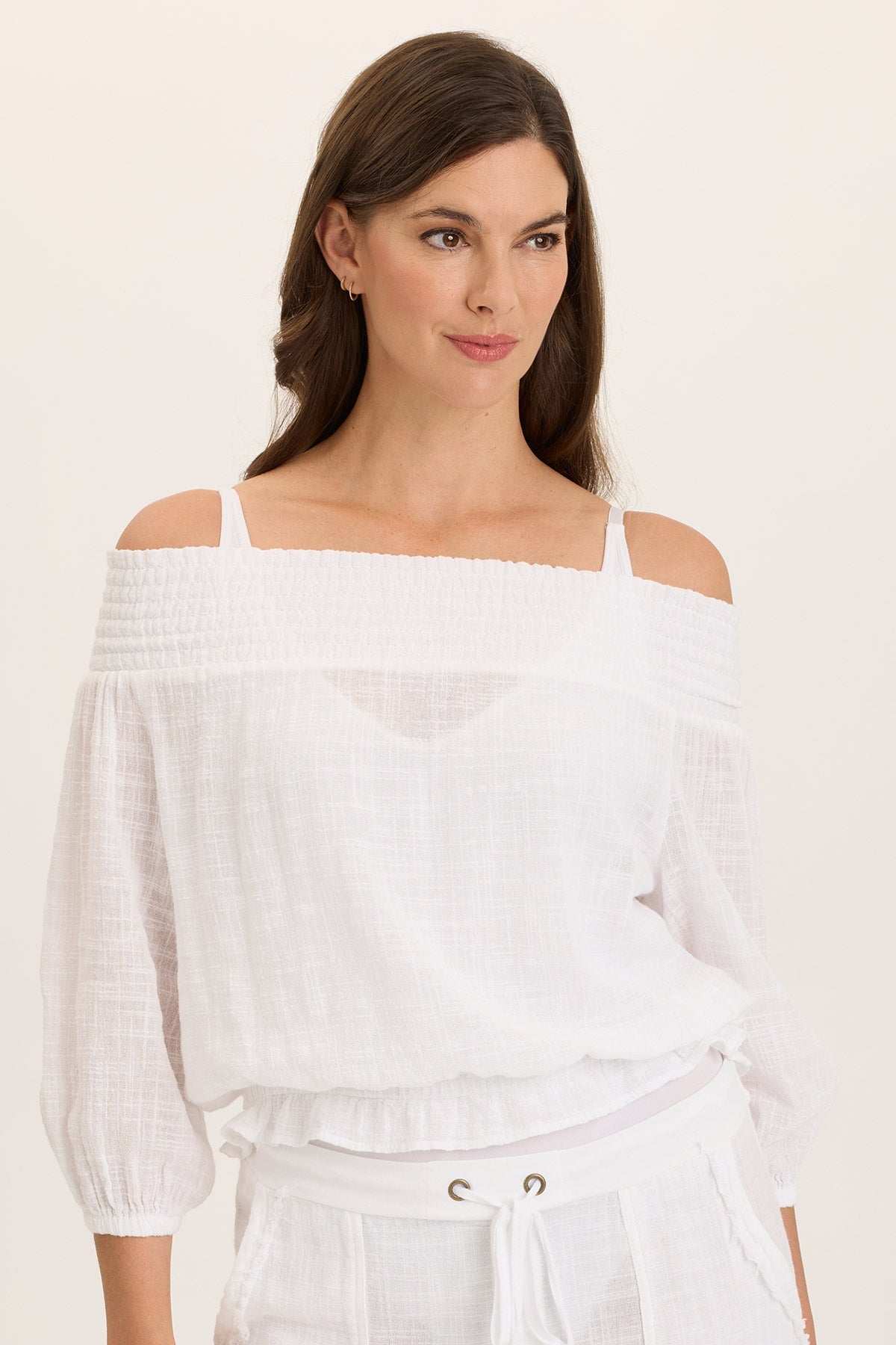 Wearables Jolia Gauze Off-Shoulder Billow Sleeve Top
