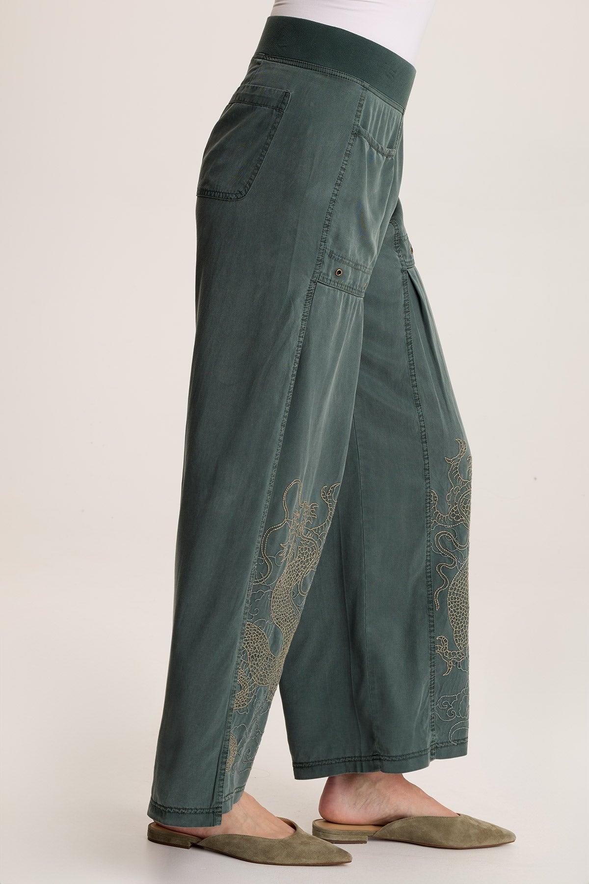 XCVI Phedora Twill Embroidered Wide Leg Pant 
