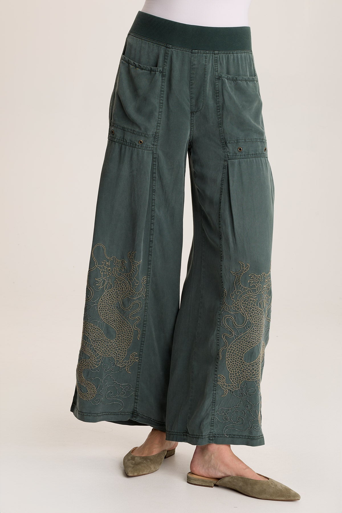 XCVI Phedora Twill Embroidered Wide Leg Pant 