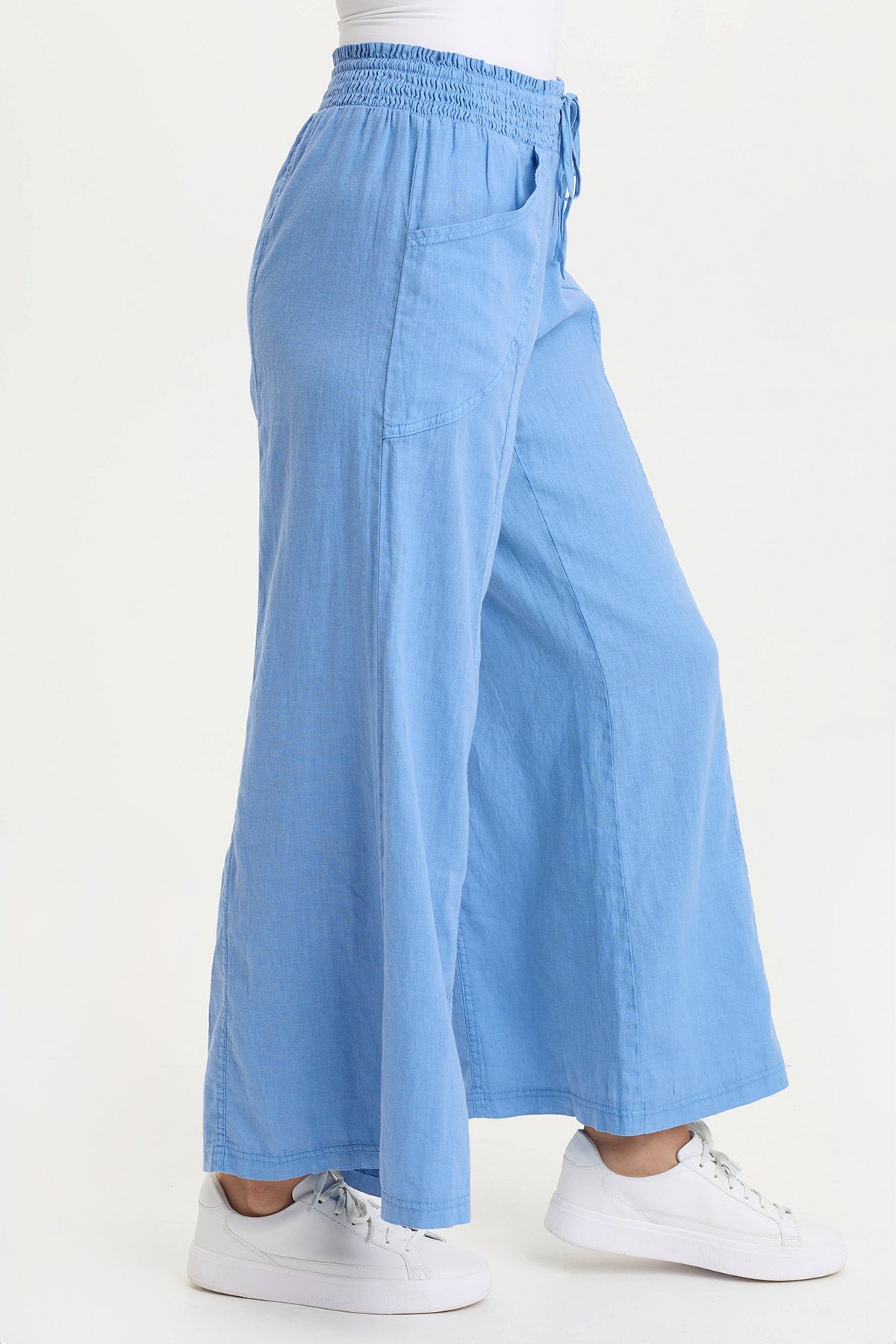 XCVI Pia Paper-Bag Waist Linen Wide Leg Pant 