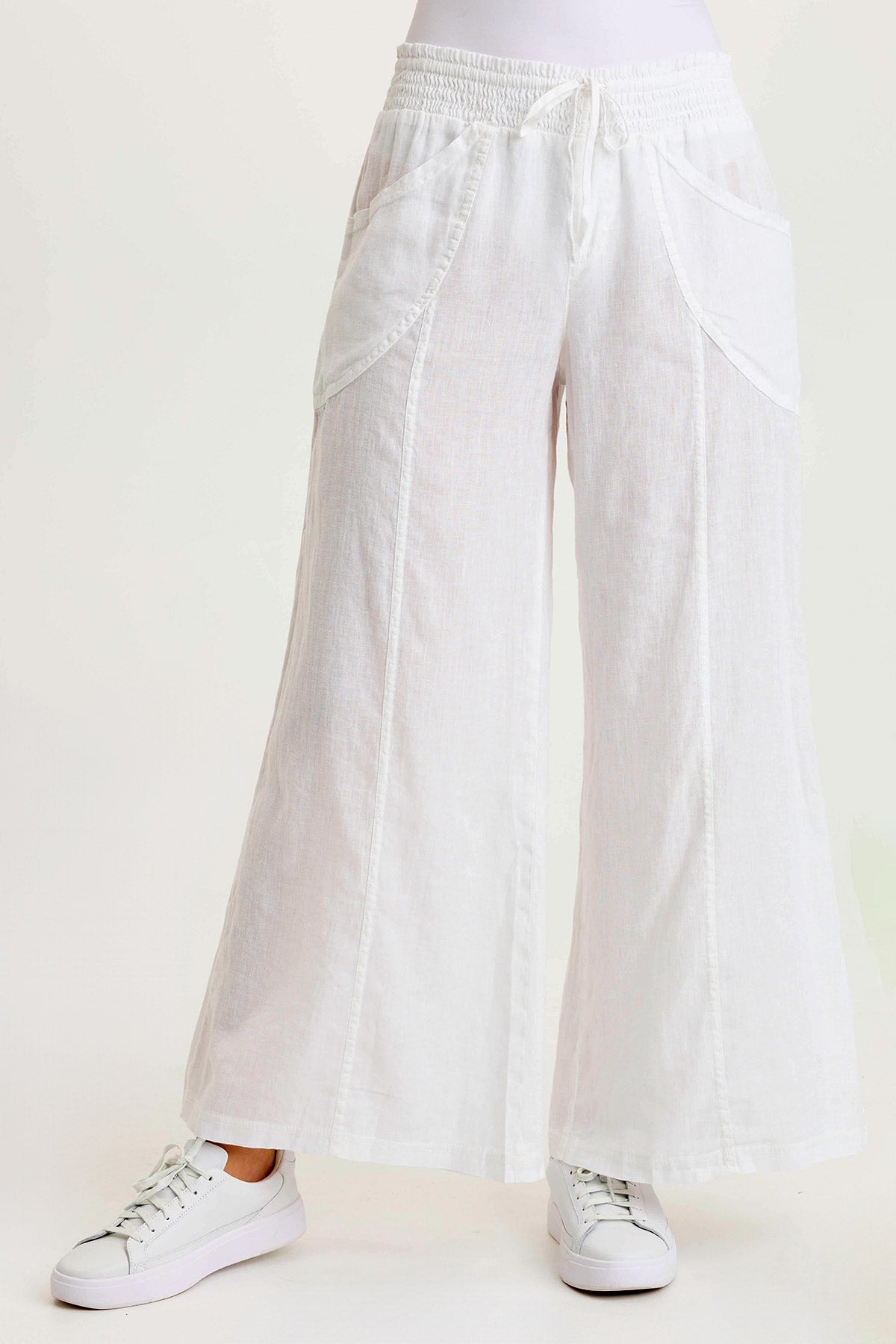 XCVI Pia Paper-Bag Waist Linen Wide Leg Pant 