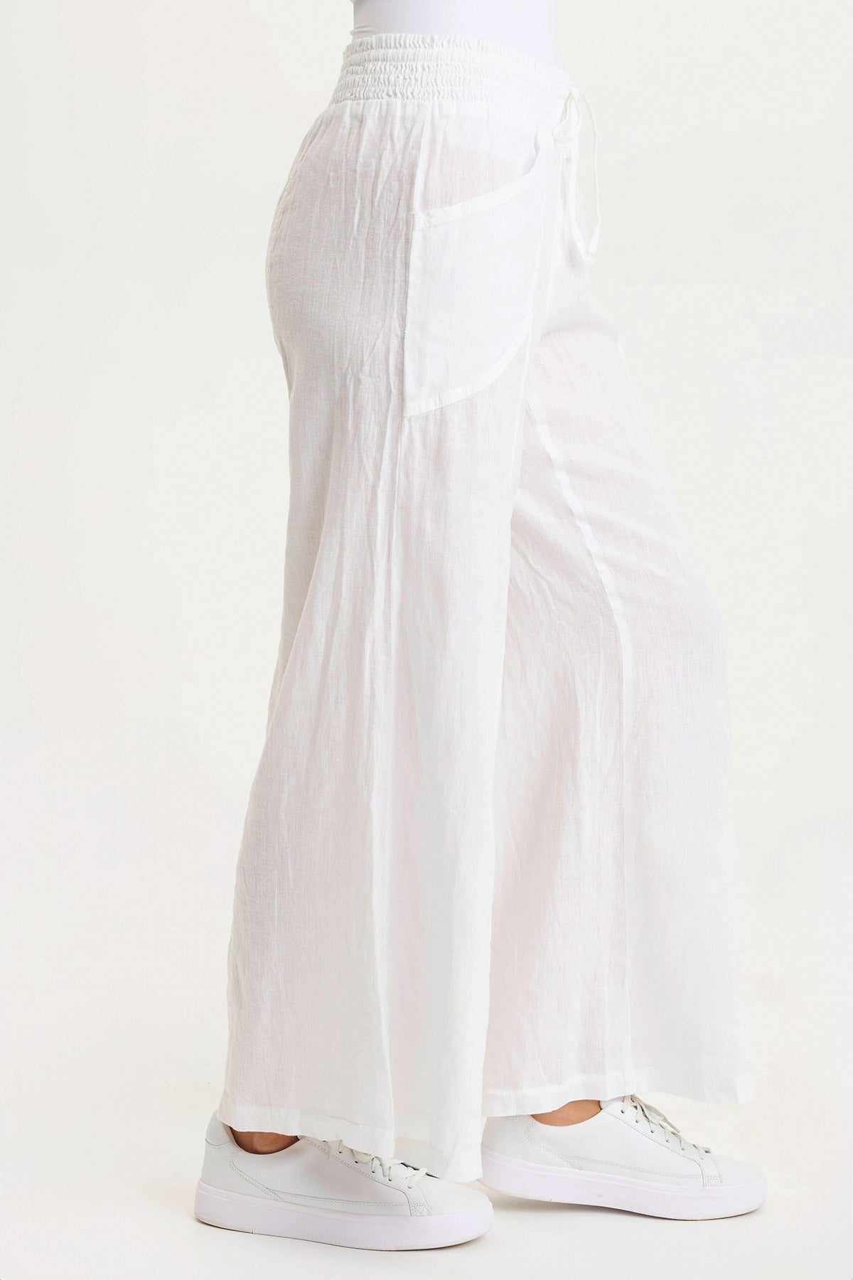 XCVI Pia Paper-Bag Waist Linen Wide Leg Pant 