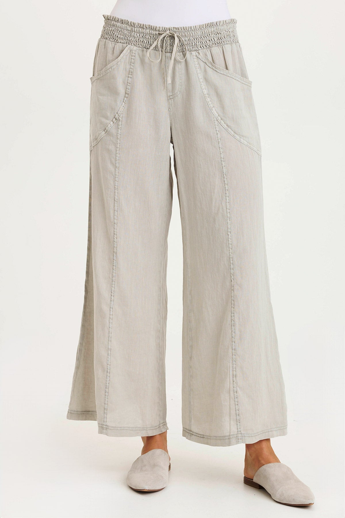 XCVI Pia Paper-Bag Waist Linen Wide Leg Pant 