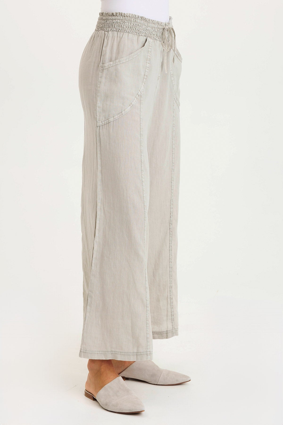 XCVI Pia Paper-Bag Waist Linen Wide Leg Pant