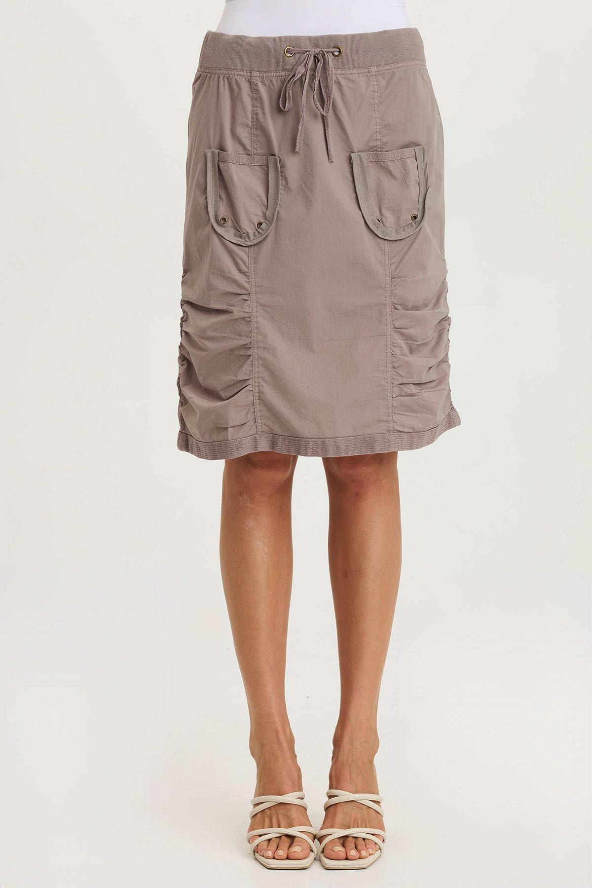 XCVI Tozie Poplin Ruched Panel Drawstring Mini Skirt 