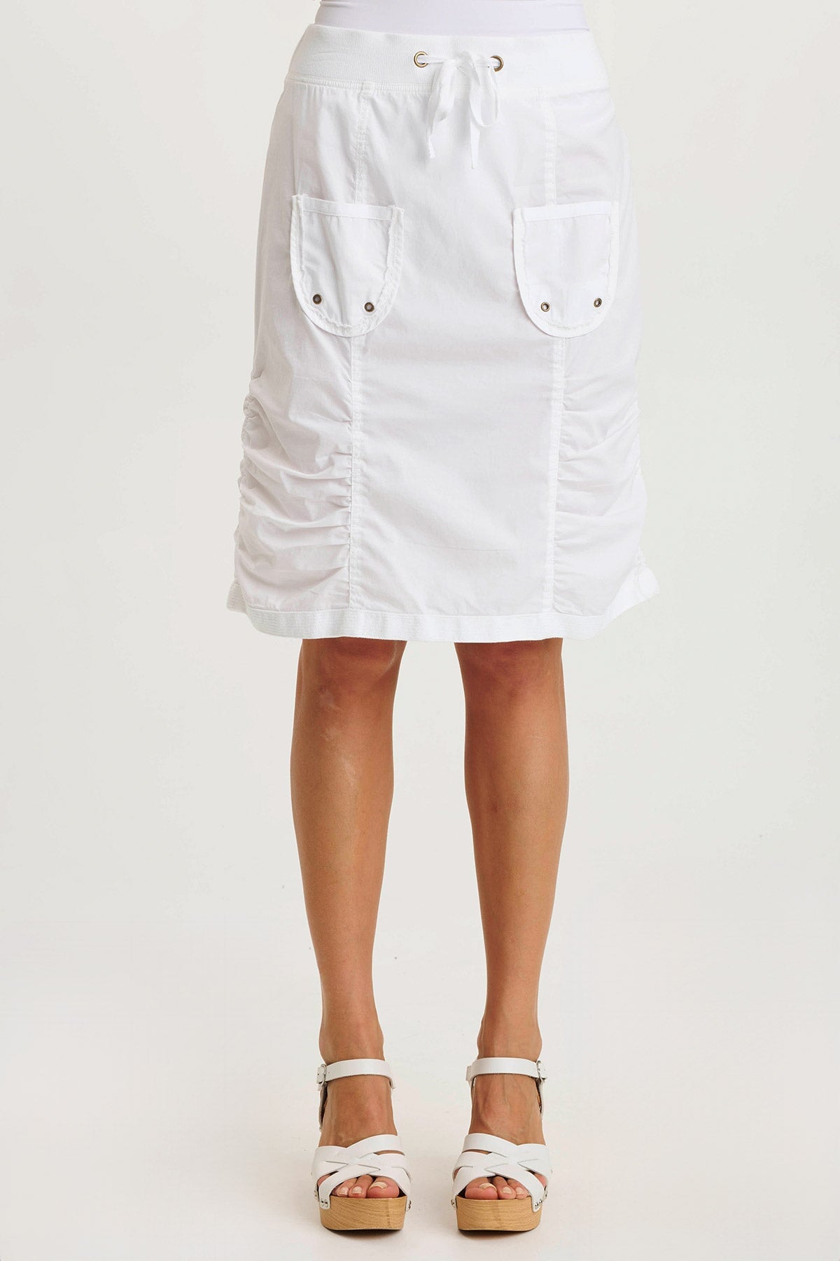 XCVI Tozie Poplin Ruched Panel Drawstring Mini Skirt 