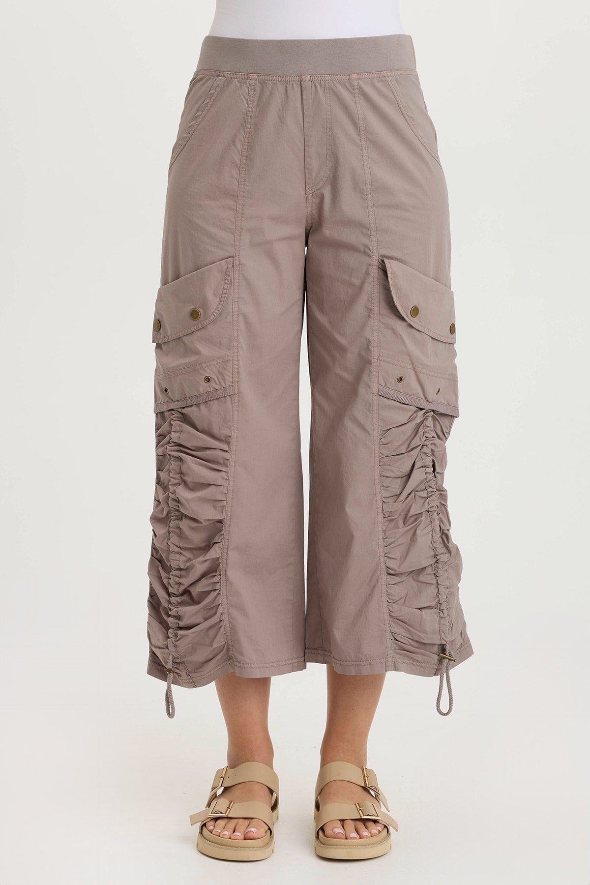 XCVI Muldoon Poplin Ruched Wide-Leg Crop Pant 