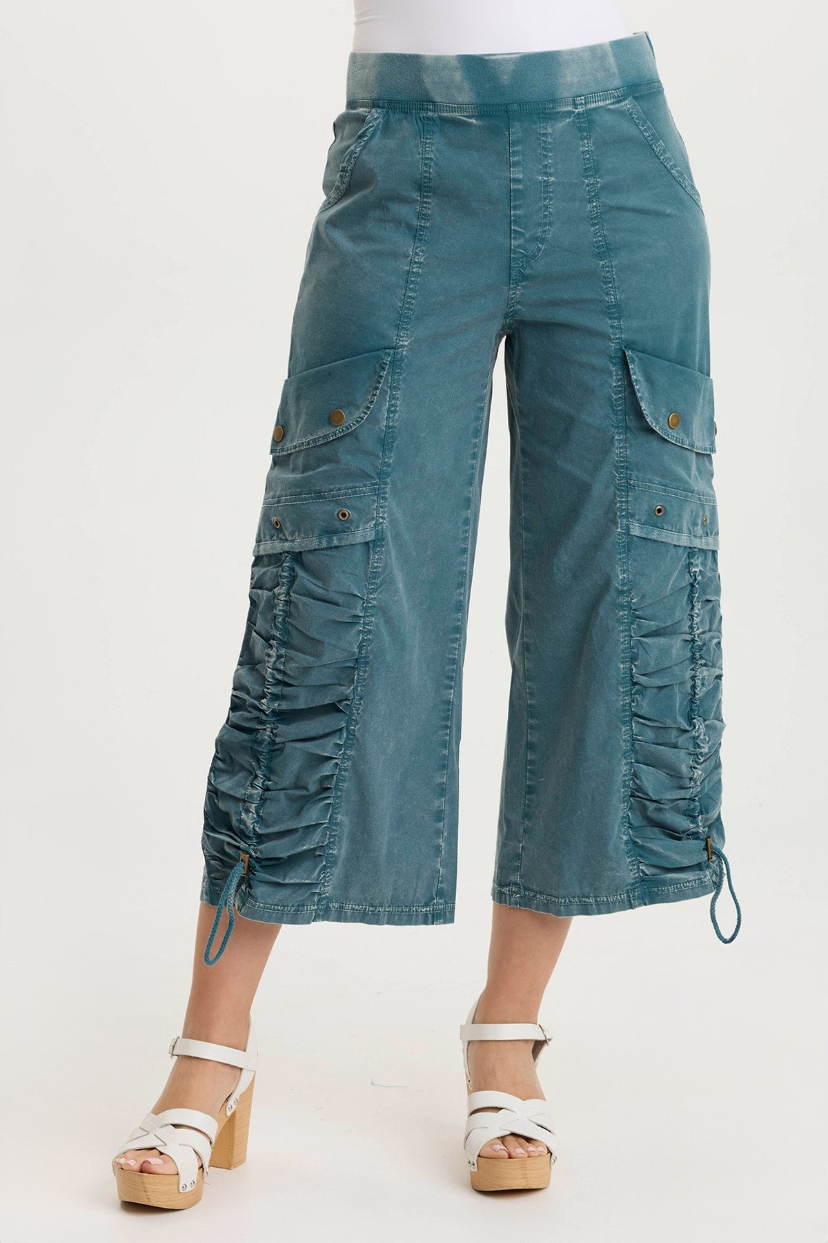 XCVI Muldoon Poplin Ruched Wide-Leg Crop Pant 