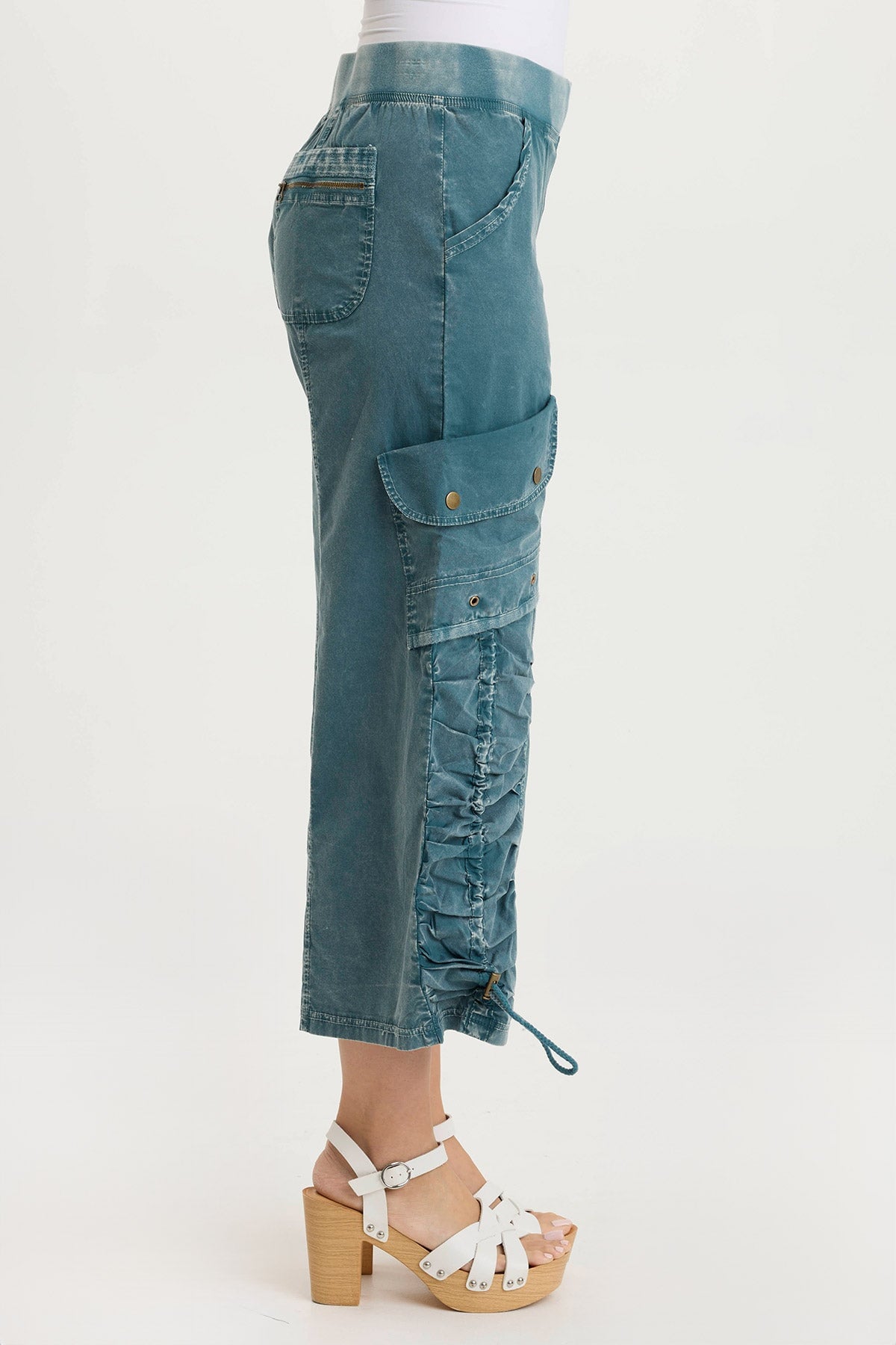 XCVI Muldoon Poplin Ruched Wide-Leg Crop Pant 