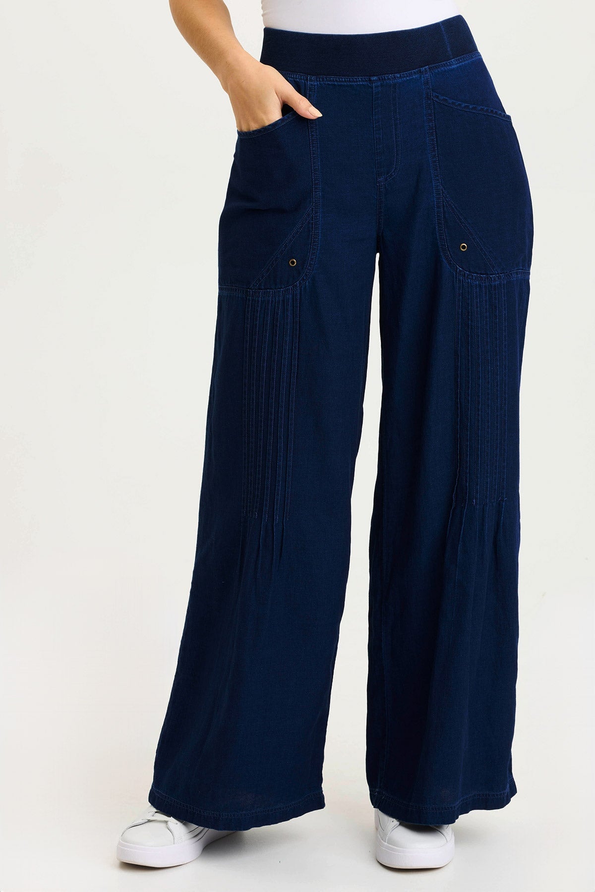 XCVI Ralston Indigo Twill Lightweight Pleated Wide Leg Pant 