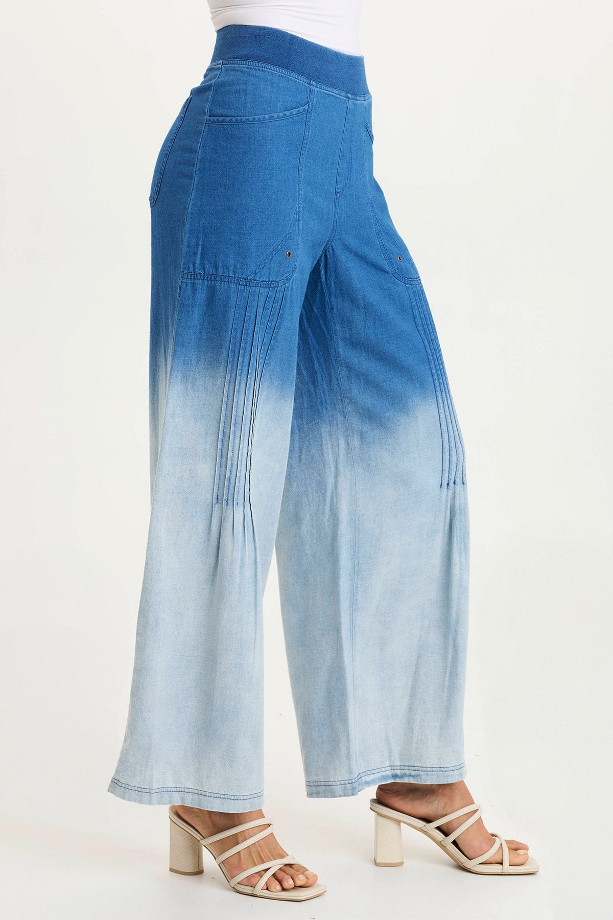 XCVI Ralston Indigo Twill Lightweight Pleated Wide Leg Pant 