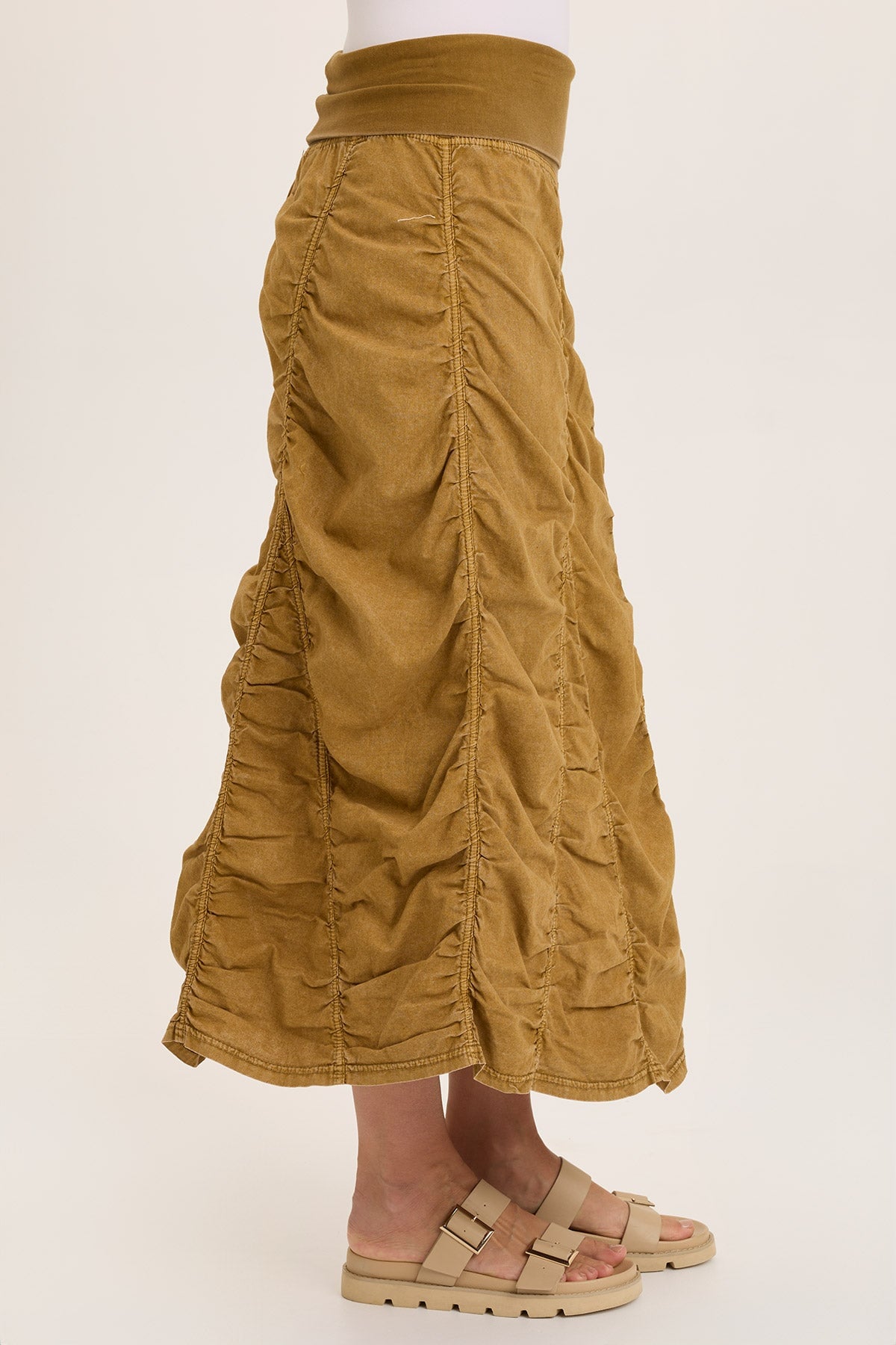 Wearables Linen Shirred Asymmetric Midi Skirt 