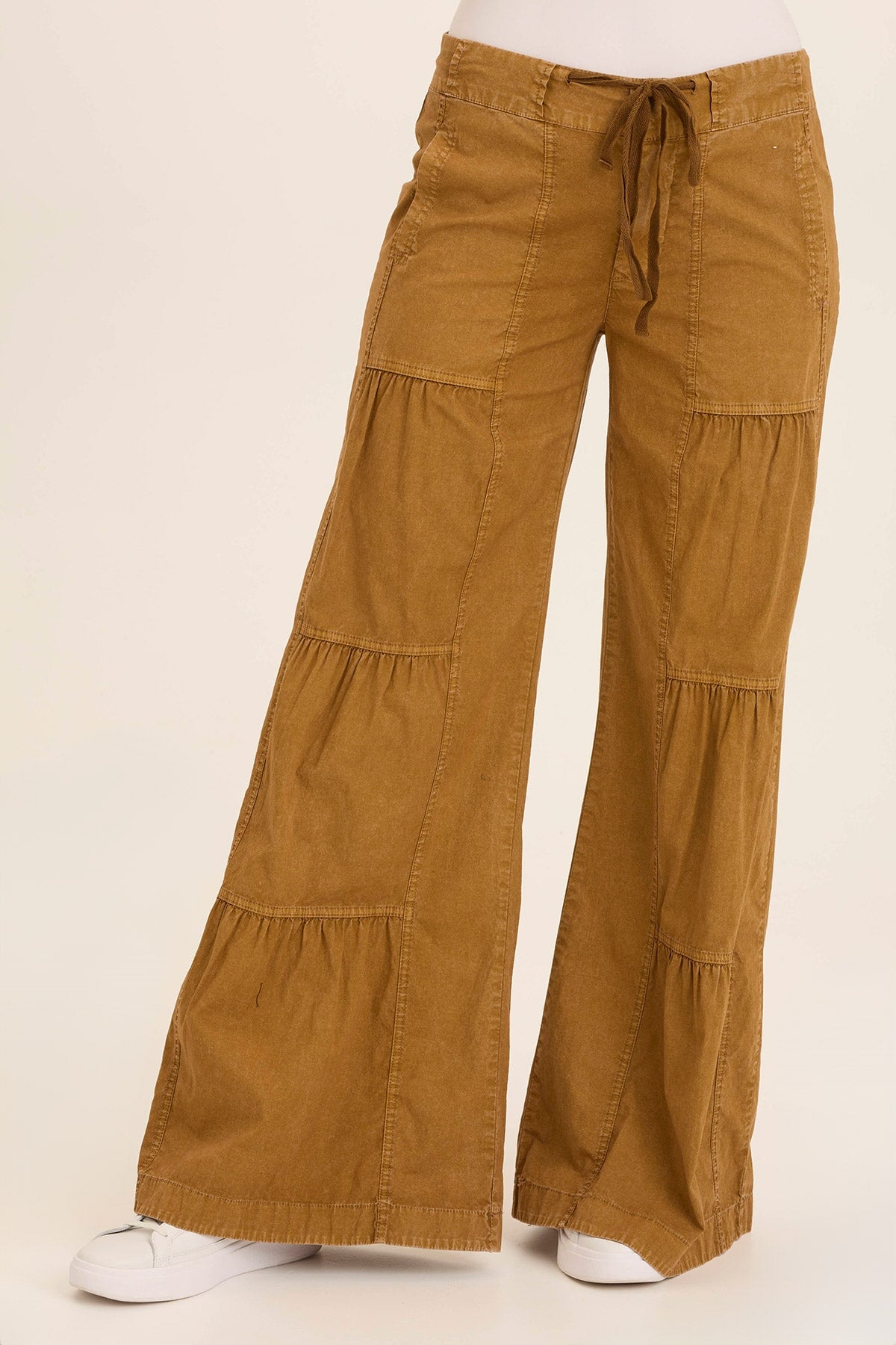 Wearables Tiered Wide Leg Drawstring Flare Ruched Pant 