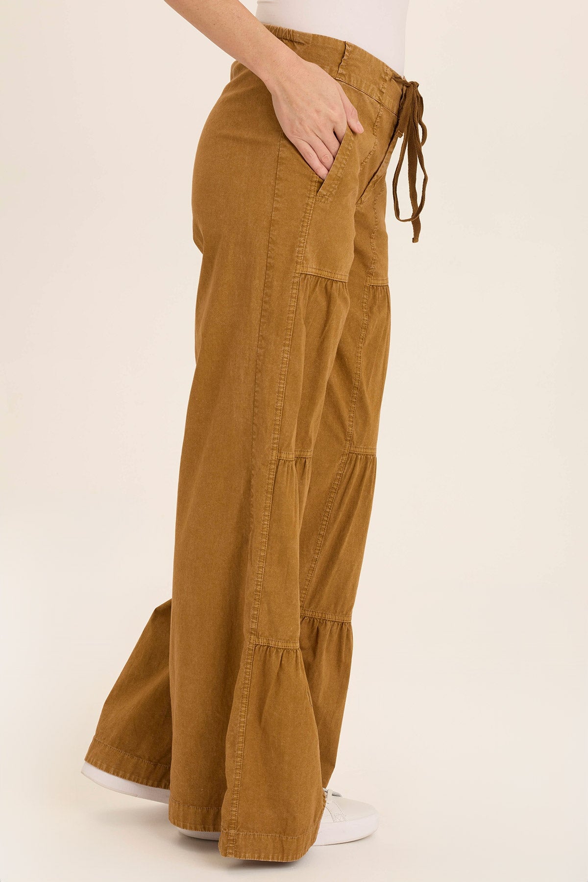 Wearables Tiered Wide Leg Drawstring Flare Ruched Pant 