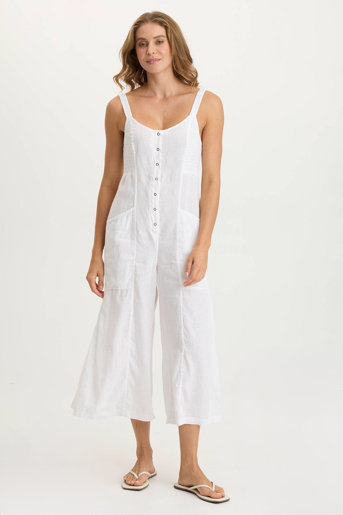 XCVI Leoda Linen Snap-Up Jumpsuit 