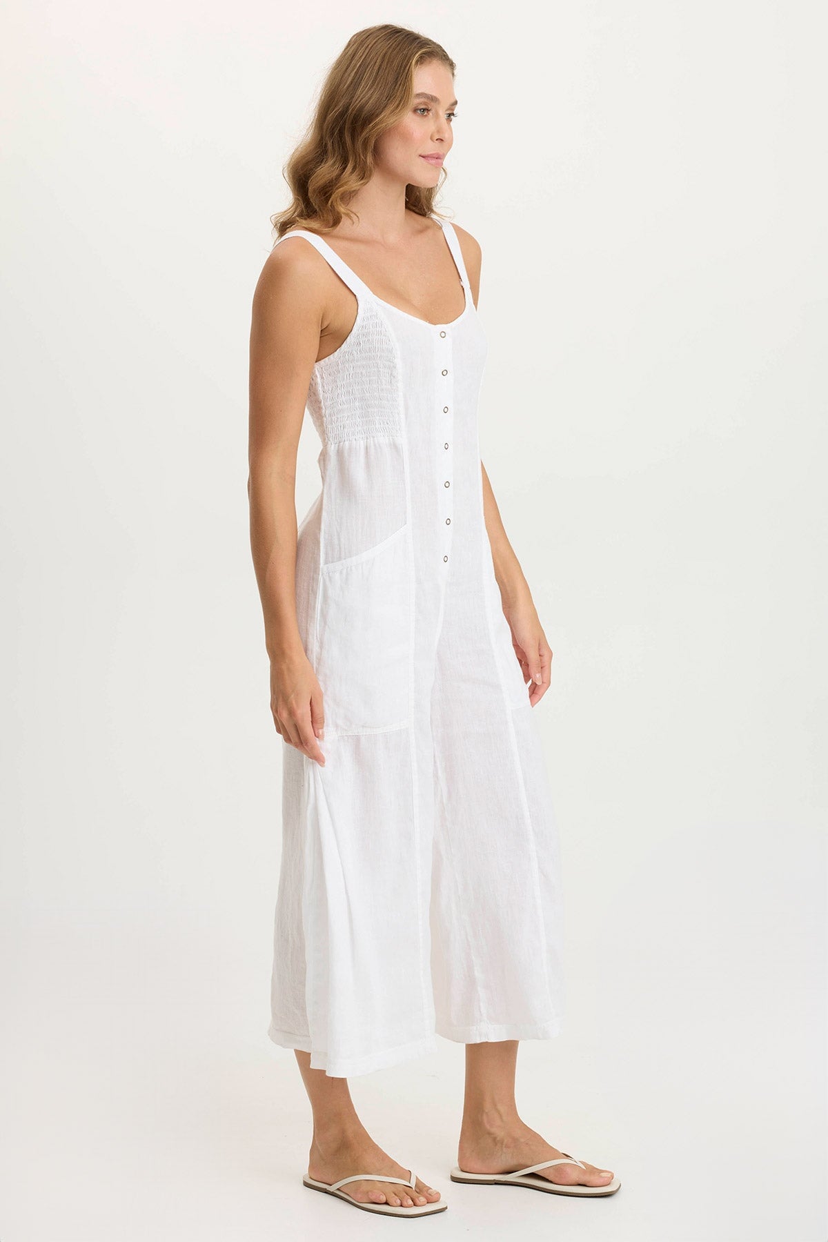 XCVI Leoda Linen Snap-Up Jumpsuit 